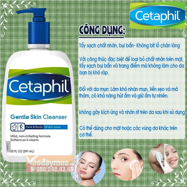 Công dụng chính từ sữa rửa mặt dịu nhẹ Cetaphil Gentle Skin Cleanser 591ml của Mỹ