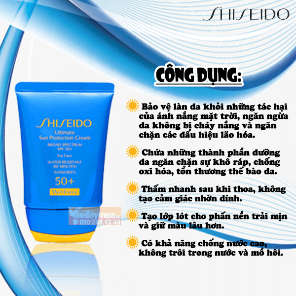 Công dụng chính từ kem dưỡng chống nắng Shiseido Ultimate Sun Protection Cream SPF 50+Mỹ