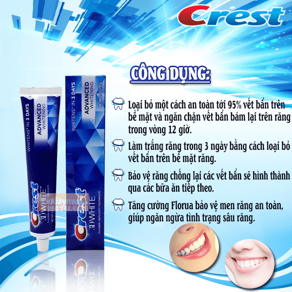 Công dụng chính của kem đánh răng Crest 3D Advanced 