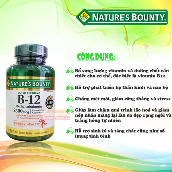 Công dụng của viên bổ sung Vitamin B12 Nature’s Bounty